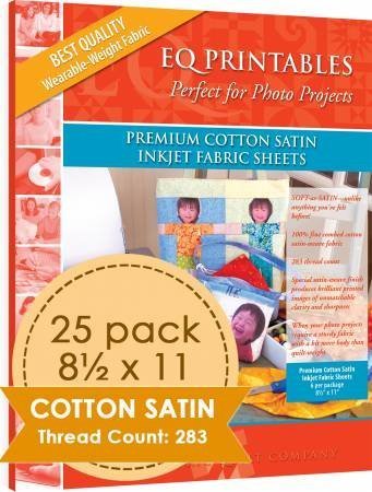 EQ Printables Premium Cotton SATIN Inkjet Fabric Sheets 8.5" x 11", 25 ...