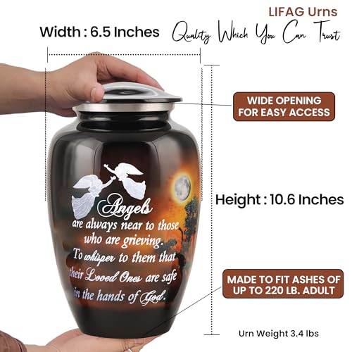 Image of Handcrafted Angel Quote Large Urn for Ashes Adult Male & Female with Velvet Bag | Funeral Cremation Urns for Human Ashes Adult Man | Decorative Memorial Burial Urns up to 220 lbs