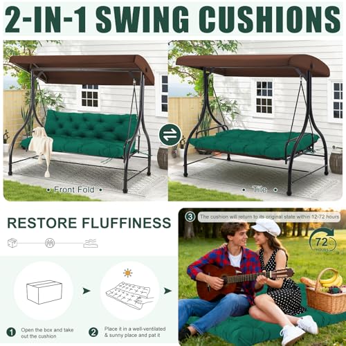 Image of Porch Swing Cushions Outdoor 70 inch x 40 Waterproof Swing Cushions 3 Seater Replacement with Backrest & 8 Ties 5 inch Thick Bench Swing Cushions for Outdoor Furniture Patio(Dark Green)
