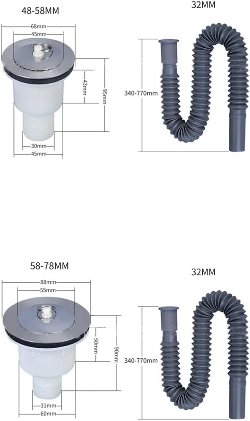 1pc Plastic/Steel Bathroom Sewer Pipe Mop Pool Drainer Deodorant Drop Head Downpipe Ceramic Laundry Pool Sink Drainer (Size : 03) ()