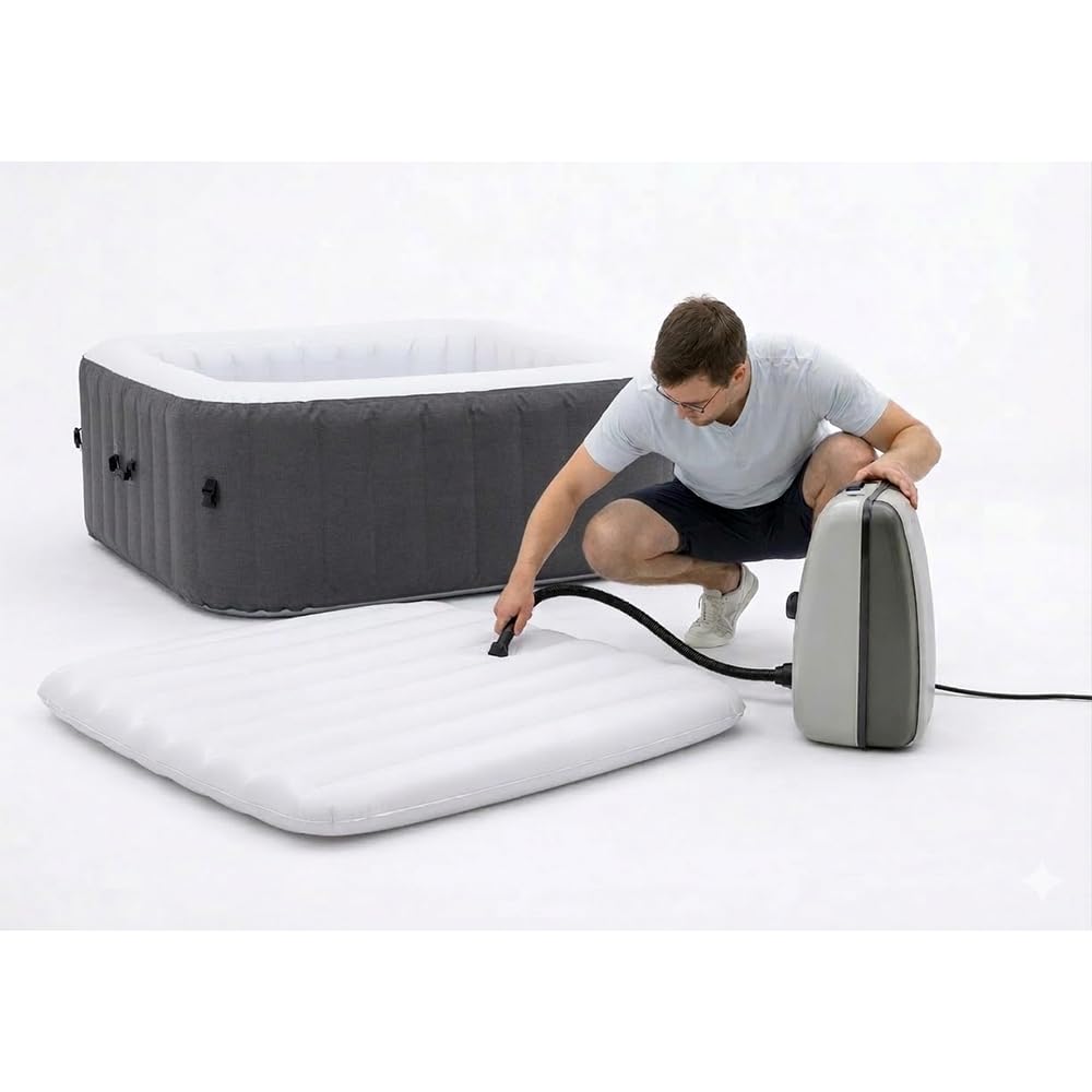 Piscina Idromassaggio Quadrata ARMONIA 4 Posti | Spa Gonfiabile con Riscaldamento, Sistema Filtrazione e Copertura con Accessori Inclusi
