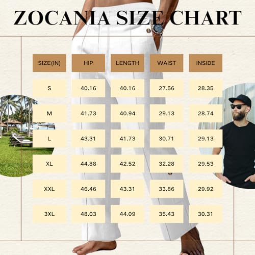 ZOCANIA Linen Pants for Men Drawstring Elastic Waist Casual Beach Pants Button Decor Straight Leg Baggy Athletic Trousers2
