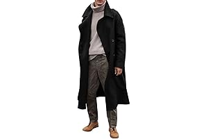 Men's Oversized Notched Long Wool-Blend Trench Coat