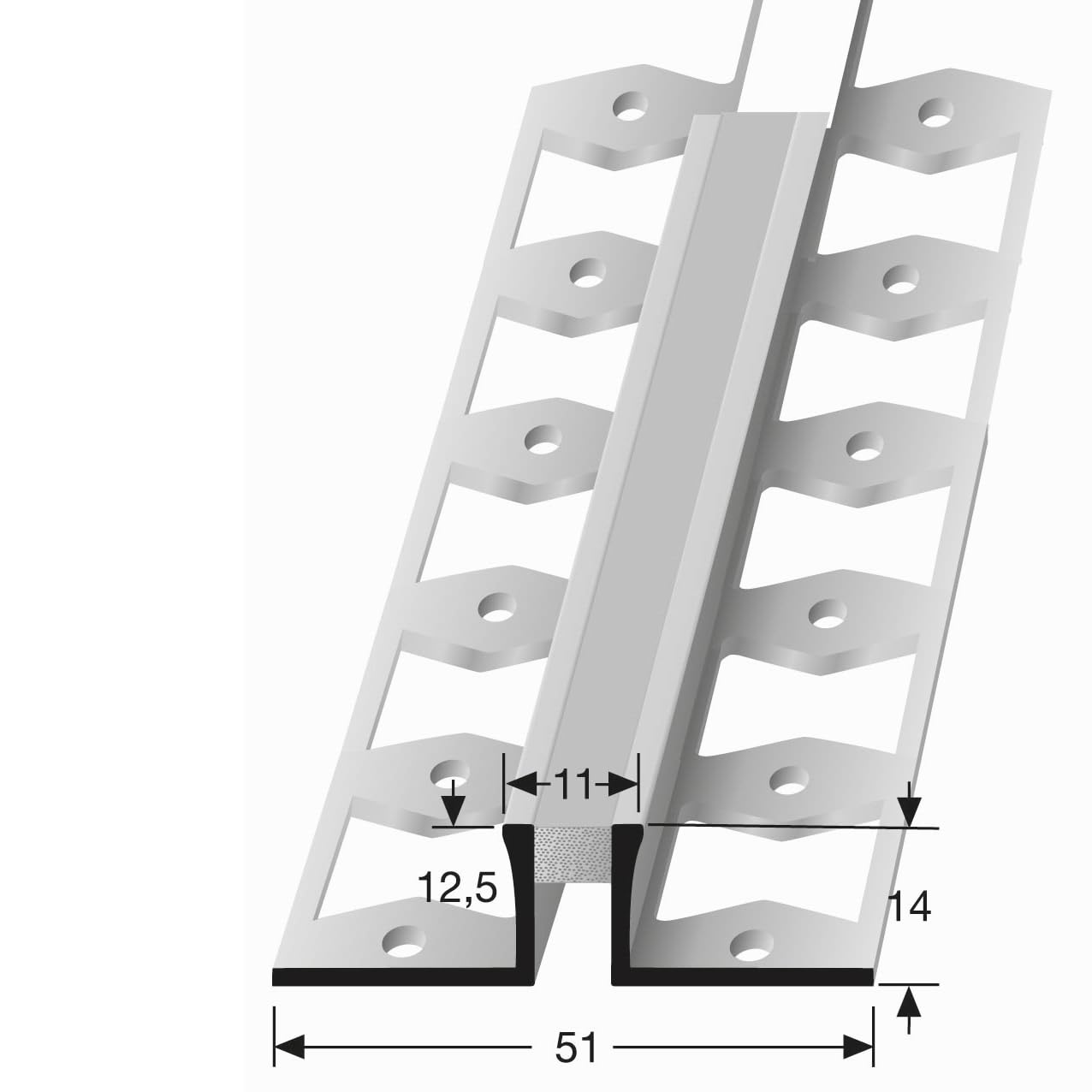 Fliesenprofil 14 x 51 x 2500 mm Einfasshöhe 12.5 mm Dehnungsfugenprofil Edelstahl Geschlossen Gestanzt Metallprofil Edelstahl glänzend Küberit