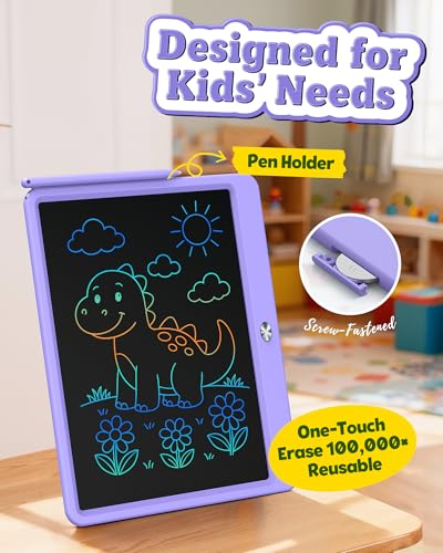 Image of Bravokids 12 Inch LCD Writing Tablet for 3-8 Year Olds - Electronic Drawing Pad and Doodle Board as Educational Birthday Gifts for Girls and Boys (Purple)