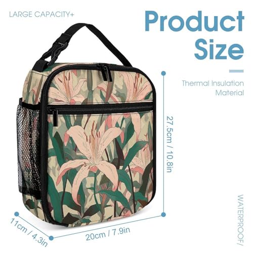 Peach Floral Pattern Printed Backpack With Lunch Pack Storage Box Case 3pcs Lightweight Travel Backpack4