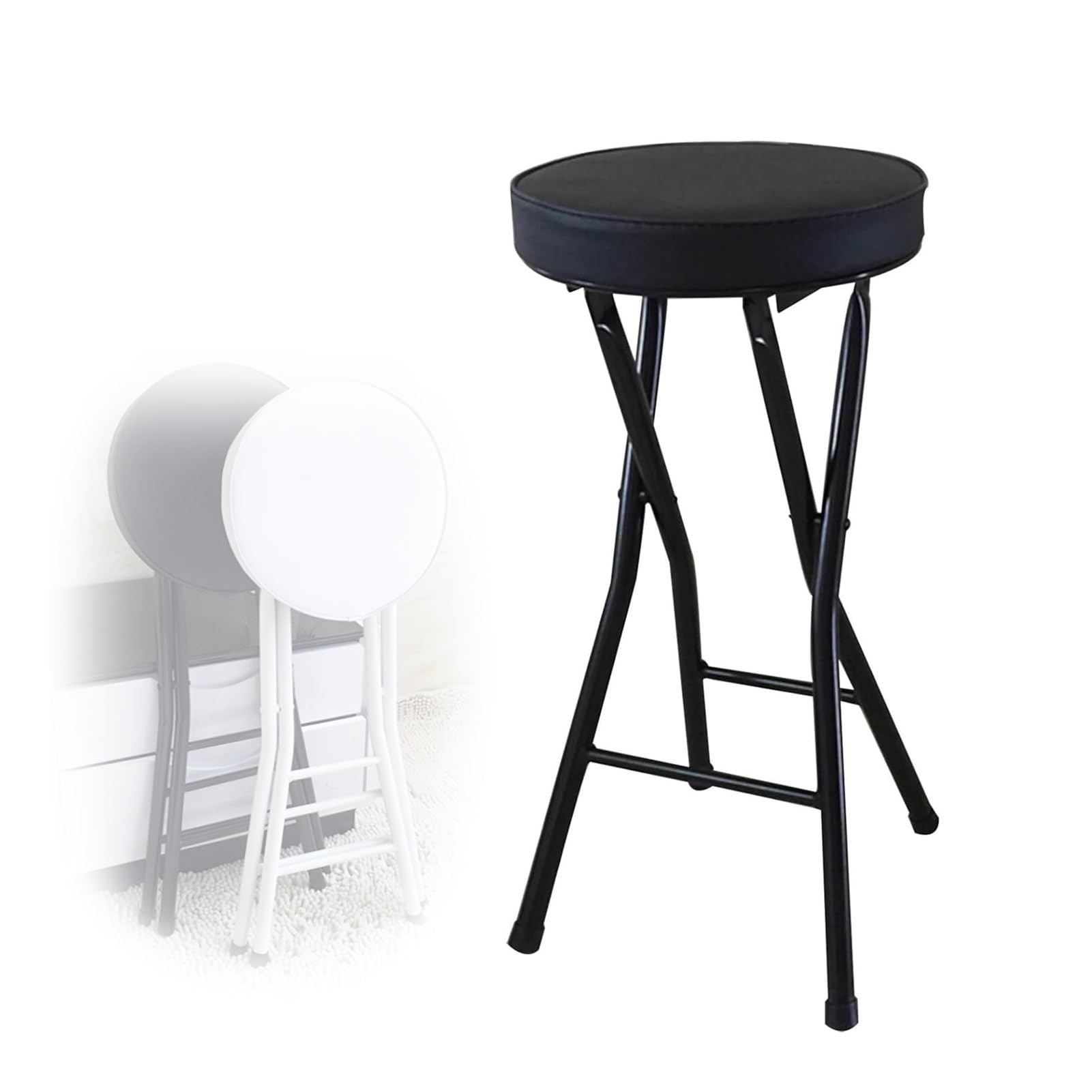 DURAGS Taburete de Bar Plegable Acolchado y Acolchado para Adultos, Taburete Alto de Cocina Sin Respaldo de 63 Cm, Plegables de Mostrador, Sillas de Comedor (Color : Zwart)