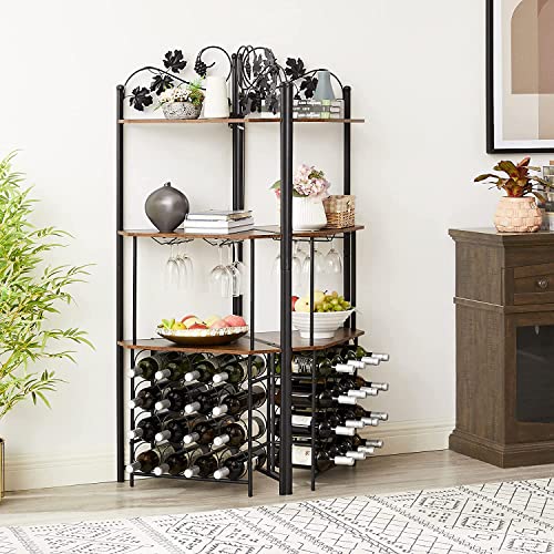 Vecelo 3-Tier Corner Wine Rack Freestanding Floor With Glass Holder, 16 Bottles, Wooden Home Liquor Bar Cabinet Storage Display Shelf For Kitchen Dining Room, Rustic Brown #TOP6