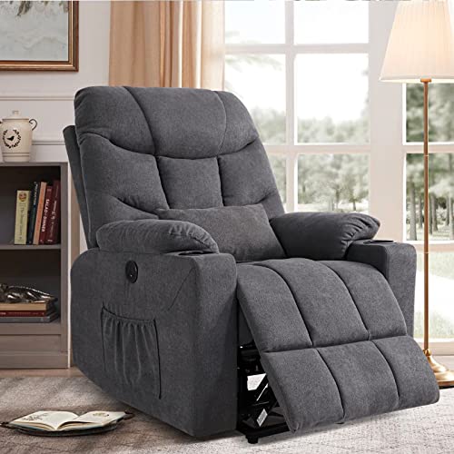 Vuyuyu Power Lift Chairs Recliners, Fabric Recliner Chair For Elderly, Heated Vibration Massage Sofa For Living Room, 3 Positions, 2 Pockets And 2 Cup Holders (Fabric-Grey) #TOP7
