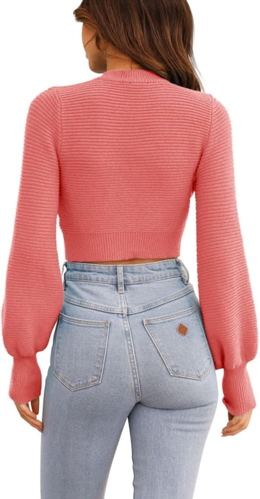 GeGekoko Womens Sexy Crew Neck Cropped Sweaters Ribbed Knit Long Sleeve Crop Tops Pullover - Image 5