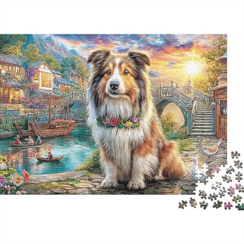 Rompecabezas de 1000 piezas de Perro Collie, rompecabezas colorido y divertido de 38x26 cm