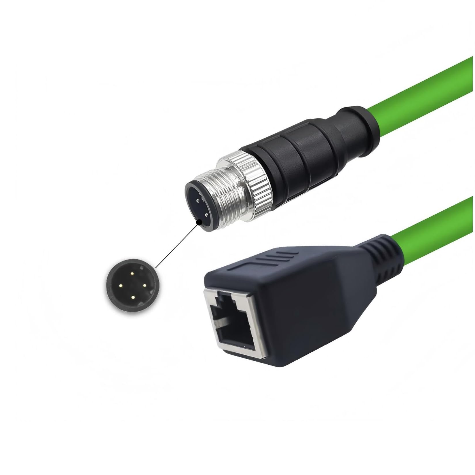Cable Ethernet Cat5e macho M12 de 4 pines a RJ45 hembra Cat5e, conjunto de cable industrial blindado de PVC, 4 A, 250 V, AWG24, para cámaras industriales y sistemas de automatización (1 m)