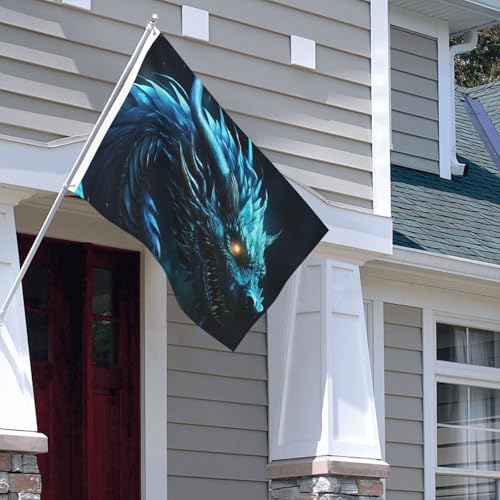 Drapeau extérieur robuste 1,2x1,8 m double face dragon cyan toutes saisons