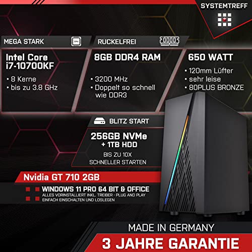 SYSTEMTREFF® Office Komplett PC Set Intel Core i7-10700KF 8x3.8GHz | Nvidia Geforce GT 710 2GB | 512GB M.2 NVMe + 1TB HDD | 8GB DDR4 RAM | Desktop Paket Computer Rechner für Büro Business Multimedia – Bild 3