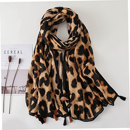 KESYOO Leopard Print Shawl Scarf for Women Stylish Sun Block Scarf with Tassels Comfortable Cotton Travel Beach Accessory4