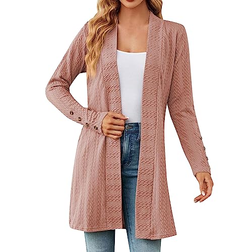 Medium Length Cardigan Women's Elegant Plain Long Sleeves Open Front Jacket Lightweight Autumn Cardigan, pink, L Medium Length Cardigan Women's Elegant Plain Long Sleeves Open Front Jacket Lightweight Autumn Cardigan, pink, L