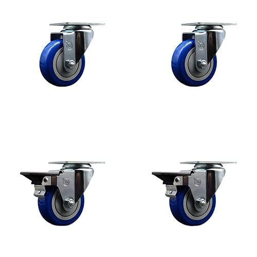 Vista 122 de Rueda rígida de poliuretano con rueda azul de 3 pulgadas, capacidad por rueda, 300 libras de capacidad por rueda, marca Service Caster Rígido - Sin