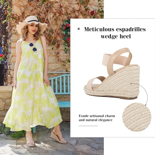Putu Espadrille Platform Wedge Sandals for Women Square Open Toe Dressy Wedges with Elastic Ankle Strap2
