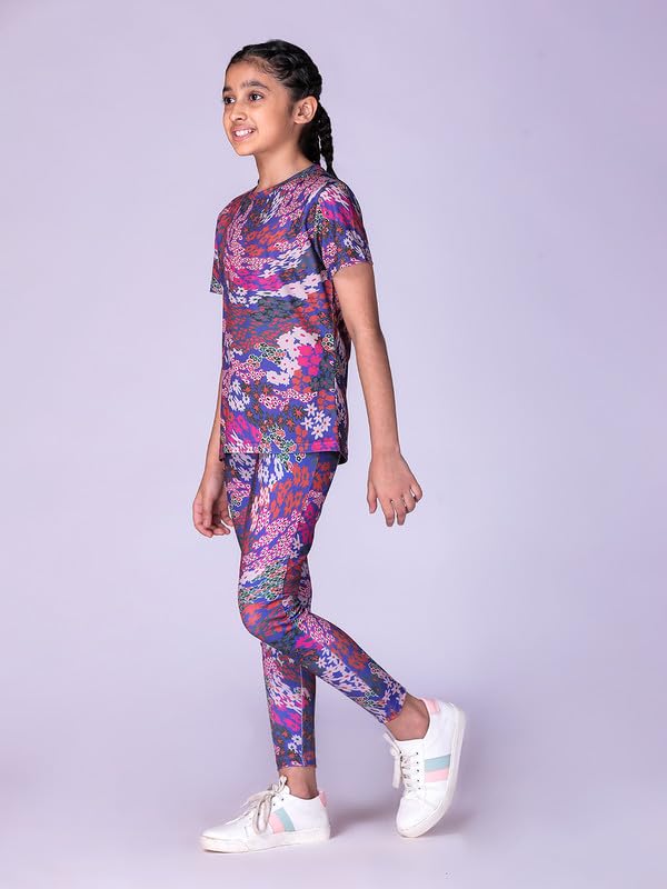 Image of Girl's Activewear Workout Set 2 Piece Athletic Sets Dry Fit Printed Tees And Leggings Yoga Running Dance 4-14Y