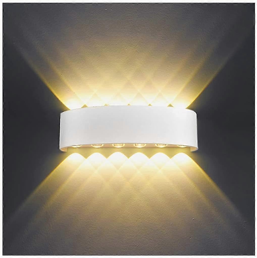 Joyhappst Image Color Led Indoor Wall Light 12W White Modern Wall Light, Ip65 Waterproof Aluminum Outdoor Wall Lights, Up Down Spot Lamp For Living Room Bedroom Hall Stairc