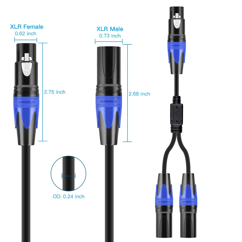 Cable divisor XLR de 5 pies, 1 XLR hembra a 2 XLR macho, cable divisor de micrófono equilibrado, adaptador de audio