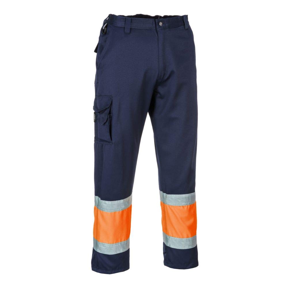 Portwest E049 Spodnie Bojówki Dwukolorowe z Elementem Odblaskowym, Regularny, Rozmiar XL, Pomarancz/Granat