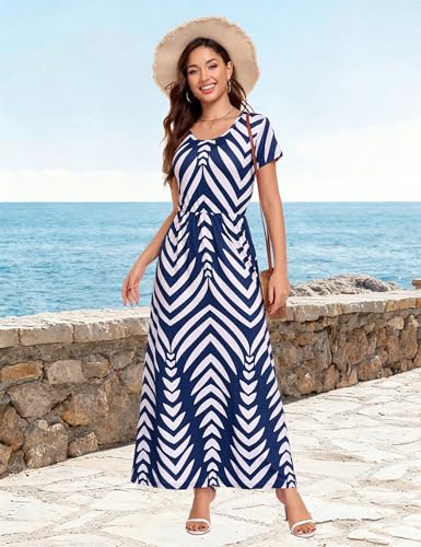 Image of Lacavocor Womens Short Sleeve Maxi Dresses Empire Waist Long Dress