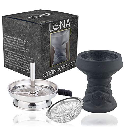 Premium Shisha Steinkopfset | Steinkopf und Sieb Set | Shishazubehör Set mit hoher Qualität (Steinkopf Set, Schwarz)