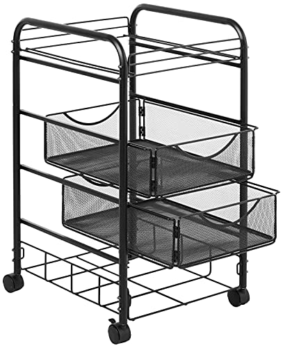Safco Products 5215BL Onyx Mesh Open File Cart with 2 Storage Drawers, Black - Thumbnail 3