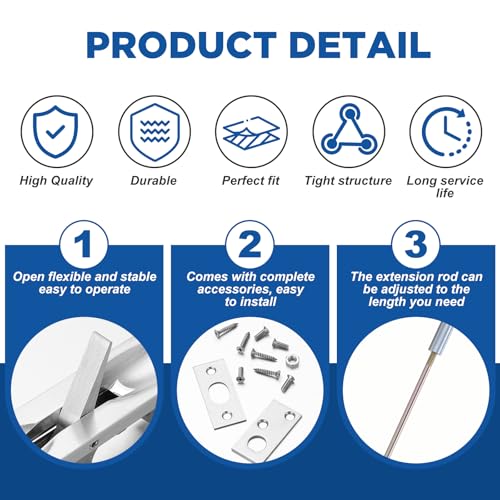 Image of Blulu 2 Pcs Solid Brass Extension Flush Bolt with Rod 12 Inch, 1 inch W x 6-3 /4 inch H Flush Bolt for Fire Swinging Hollow Metal Doors & Double Doors, Sliver