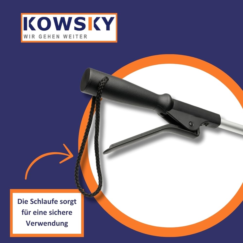 Kowsky Greifhilfe - Greifzange für Senioren - 100 CM - aus Aluminium - Greifer mit Magnet - Anti-Rutsch Greifarm - Handgreifer mit Handschlaufe - robust & stabil - schwarz