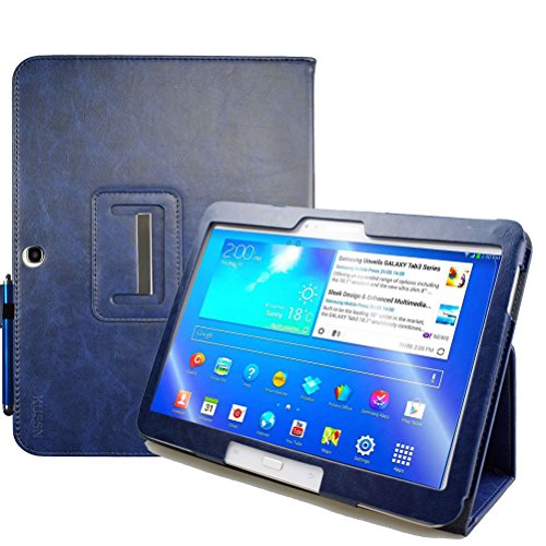 Kuesn for Samsung Galaxy Tab 4 10.1 SM-T530 T531 Book Cover Case and Tab 3 10.1 GT-P5200 P5210 Tablet Folio Flip Book Cover Case with Magnet Closured (Dark Blue)