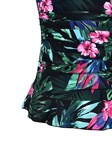 Image of Hilor Women's 50's Retro Ruched Tankini Swimsuit Top with Ruffle Hem