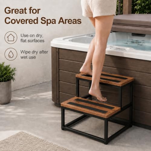 Hot Tub Steps Anti-Slip Waterproof Spa 2 Steps, Heavy Duty 400 lb Capacity Plastic Resin Outdoor Patio Steps for Hot Tub & Spa Inflatable Pool (Grey - 1
