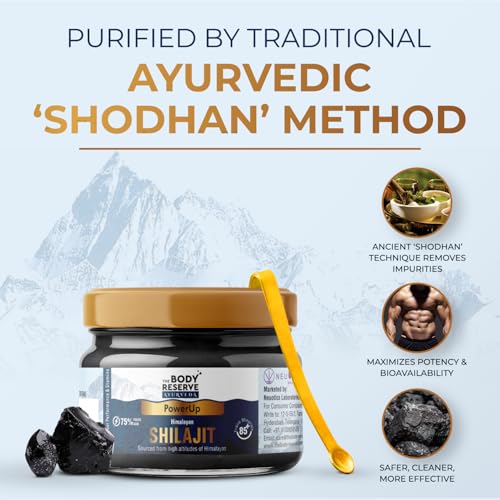 Image of The Body Reserve Shilajit For Men 20gm Shilajeet Resin 500mg /Serving, 40 Servings More Than 75% Fulvic Acid, Purity Certificate Inside Box Sourced From Himalayas 19,000Ft, Shilajit Resin For Men Women 100% Ayurvedic