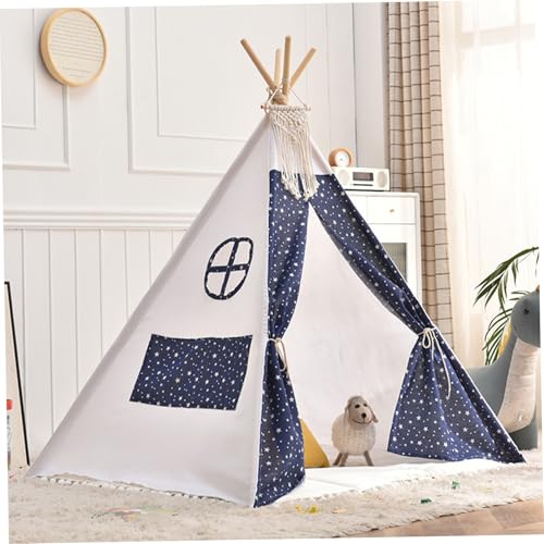 Tienda Teepee para niños Patrón Estrellado de la Carpa para niños con Cortina de Puertas y tragaluz 31.5x31.5x43 Pulgadas de algodón de algodón con Borla para Decoraciones navideñas Interiores