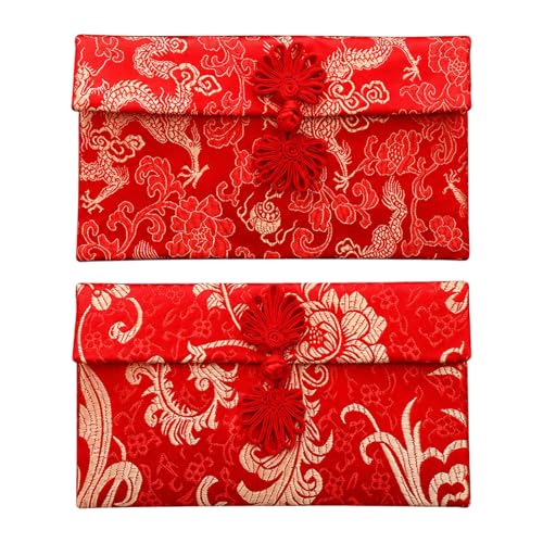 Mistillion 2 Pack Traditional Silk Chinese Red Envelopes 7.5 x 4.3 Inch Elegant Hongbao Lucky Money Envelopes for Chinese New Year Wedding Birthday