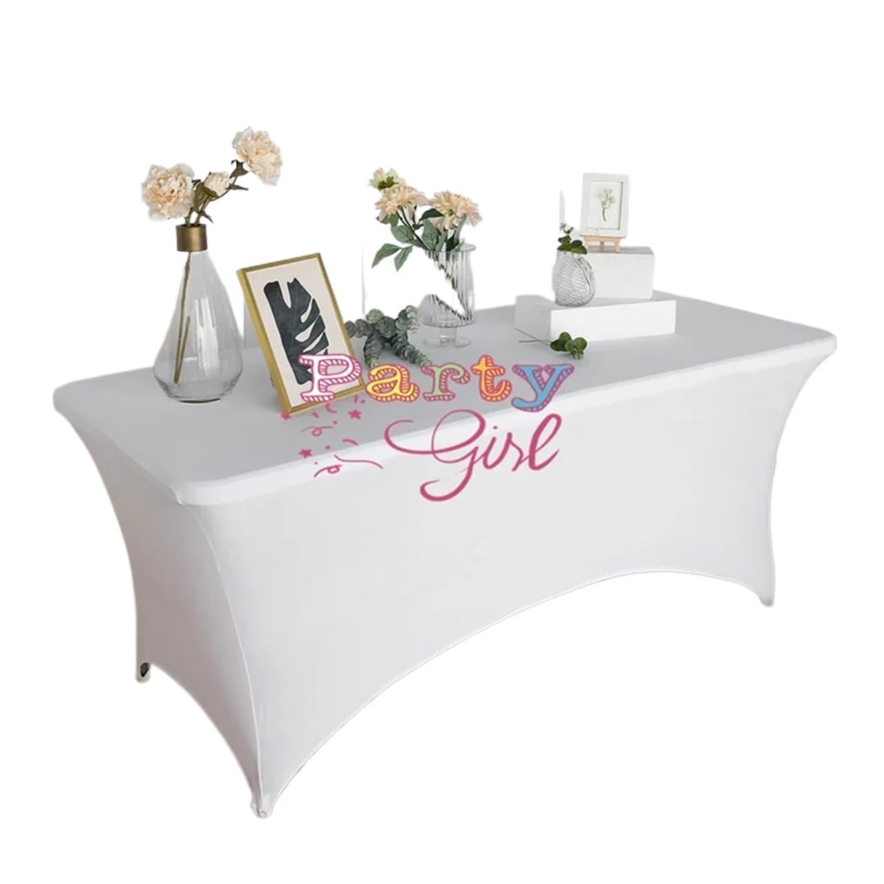 SUBLXPoten Cocktail Table Cover Red Rectangle Fitted Stretch Spandex Table Cover Tablecloth Lycra Long Bar Cloth For Hotel Event(White,6ft-183x76x76cm)