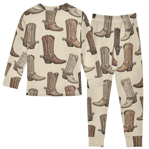 Pajama Sets Long Sleeve Cowboy Boots Pattern Print_1 Soft Comfy Sleepwear 2 Piece PJS 3-8T3