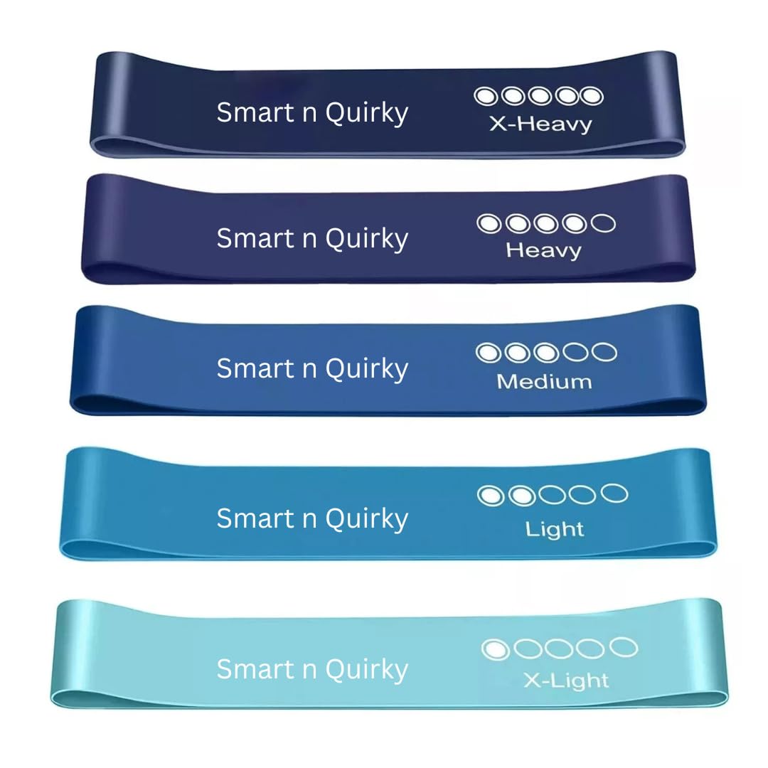 Resistance Bands Set of 5 – Premium Skin-Friendly Loops with 5 Resistance Levels for Home, Gym, Yoga, & Strength Training – Includes Carrying Case (Blue)