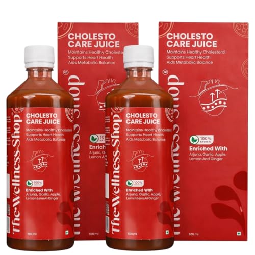 Image of The Wellness Shop Cholesto Care Juice | Modern Ayurvedic Heart Health Drink | 500 ML X 2 Pack | Arjuna Chhaal, Garlic & Apple | Helps Reduce Cholesterol & Digestion Supports