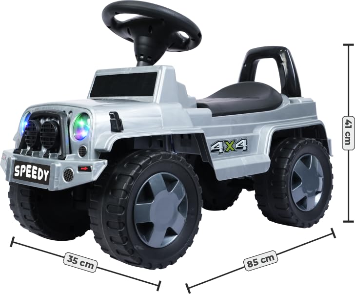 Image of Joyride Speedy 4x4 Ride on Jeep for Kids with Music & Horn Steering with Backrest I Headlight | Music |Seat Storage & Big Wheels for Kids 1 to 4 Years (Grey)