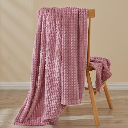 Image of EMME Fleece Throw Blanket Luxury Flannel for Couch Bed Sofa Chair, Soft, Plush, Warm and Cozy Blanket with Geometric Grid Design (Purple, 50'' x 60'')