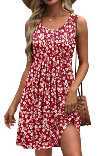 Image of Akihoo Women Summer Casual Sleeveless Midi Plain Pleated Tank Vest Dresses