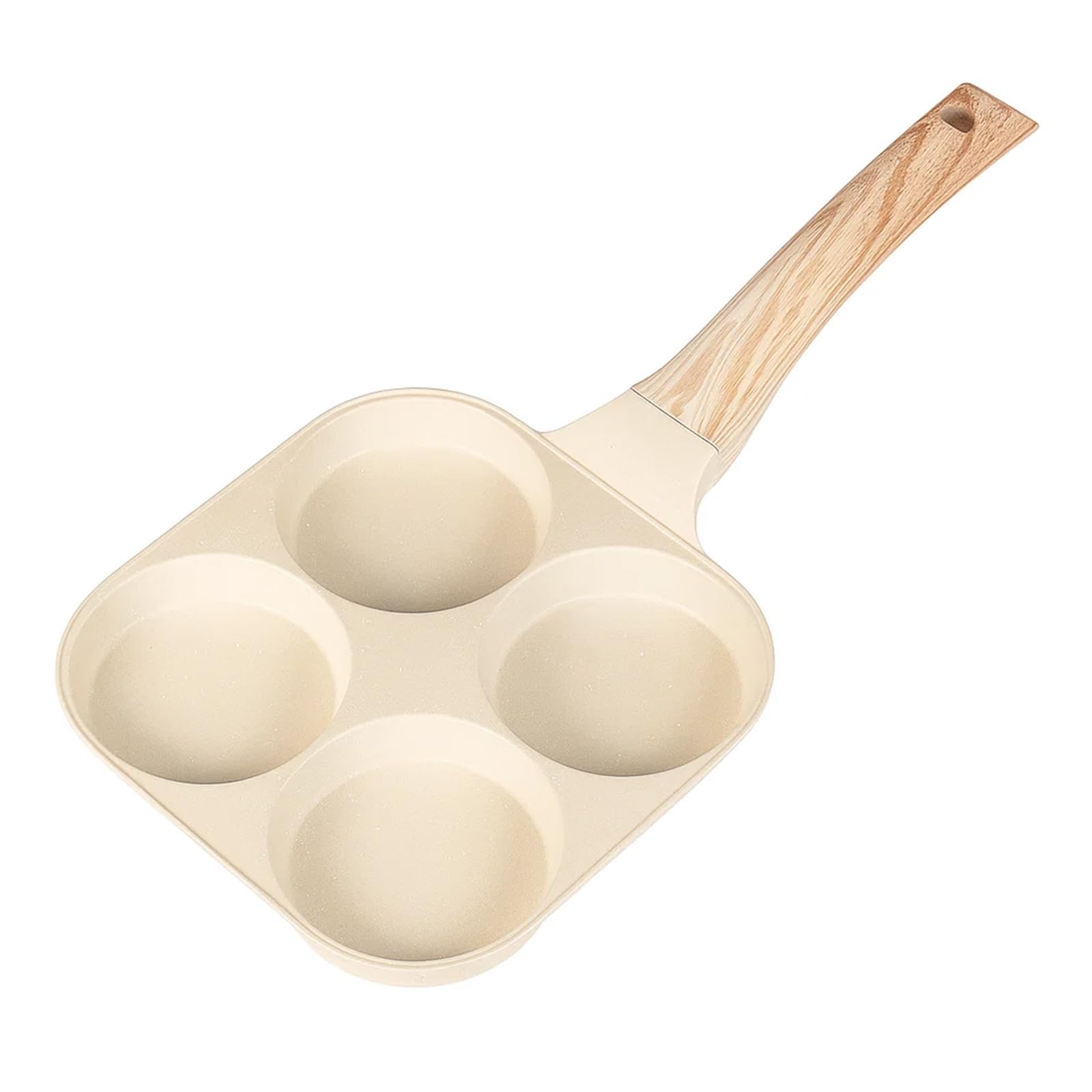 4-Hole Egg Frying Pan Multi Nonstick Pancake Maker with Wooden Handle, Induction Hob Compatible Poached Egg Pan & Breakfast Cookware (White, 4 Hole) — image 1