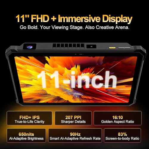 Blackview Active 12 Pro 30000mah 5G Outdoor Tablet mit Projektoren, 36GB+256GB/1TB Tablet, 11"FHD+ Rugged Smartphone Android 15, 108MP+50MP, 2 Speakers,IP68 Wasserdicht,4G,5G,OTG,GPS,NFC,Fingerabdruck – Bild 4