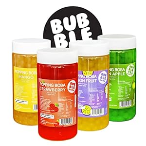 Popping Boba fruitkralen voor Bubble Tea Mix (aardbeien, mango, passievrucht, groene appel)