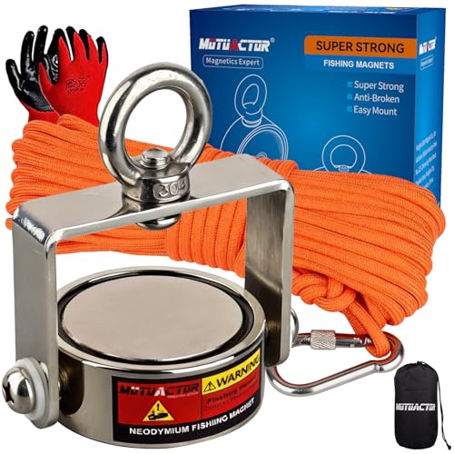 MUTUACTOR Fishing Magnet Kit,Combined 1360lb Strong Rotatable Magnet Fishing Heavy Duty,Φ2.91''Permanent Neodymium Rare Earth Magnets with 65Ft Salvage Rope,Gloves for Retrieving Treasures