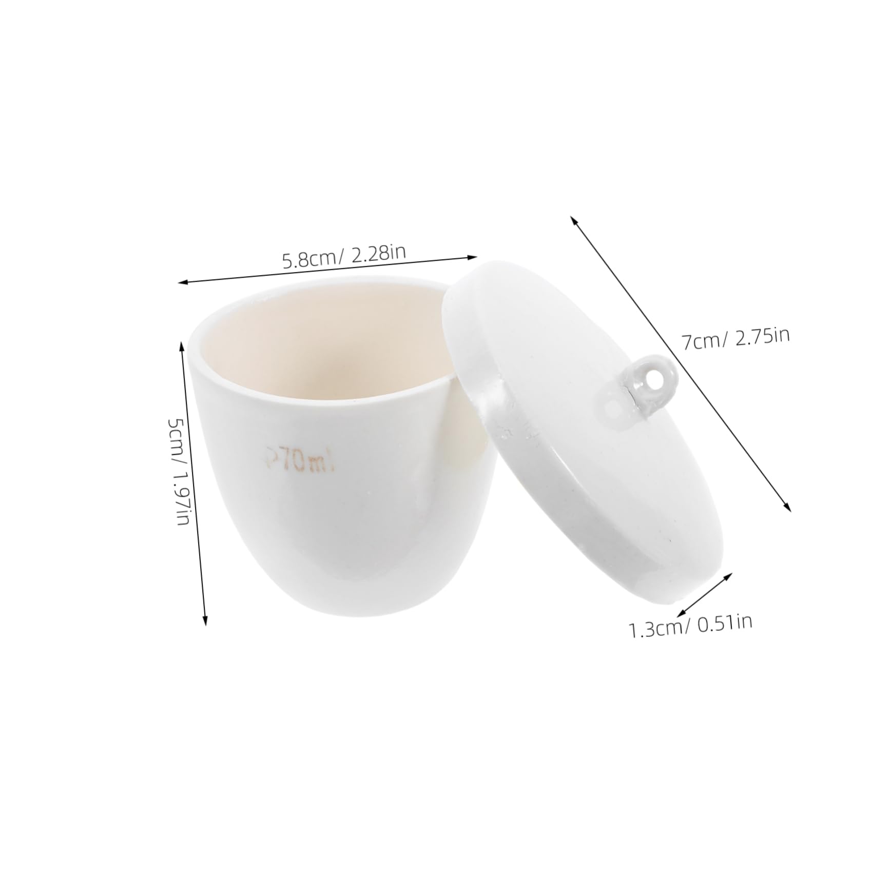 Creuset en Céramique de Laboratoire 70ml Résistant Haute Température avec Couvercle Blanc, pour Recherche et Enseignement, Lot de 2 Pièces