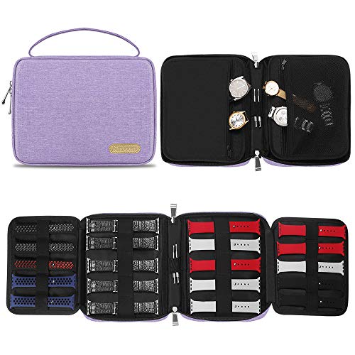 SIMBOOM Uhrenarmband Organizer, Uhrenarmband Aufbewahrungstasche Hält 20 Riemen Nylon Watch Bands Organizer Tasche für Uhrenarmbänder Stifte, Lila